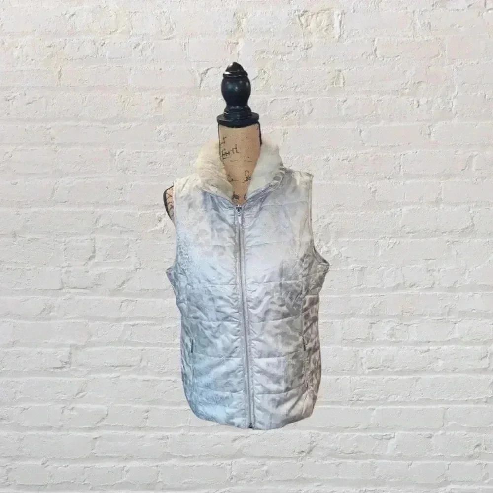 Chico’s Silver Animal Print Puffer Vest